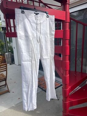 Theory White Drawstring Linen-Blend Pants